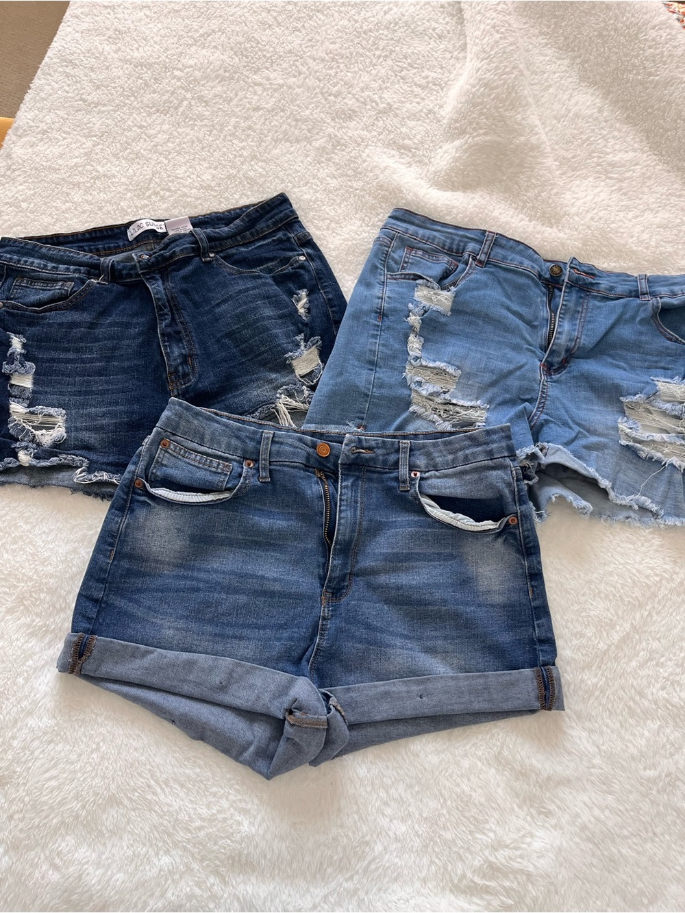 Women's Denim Shorts Trio - Dark & Light Blue